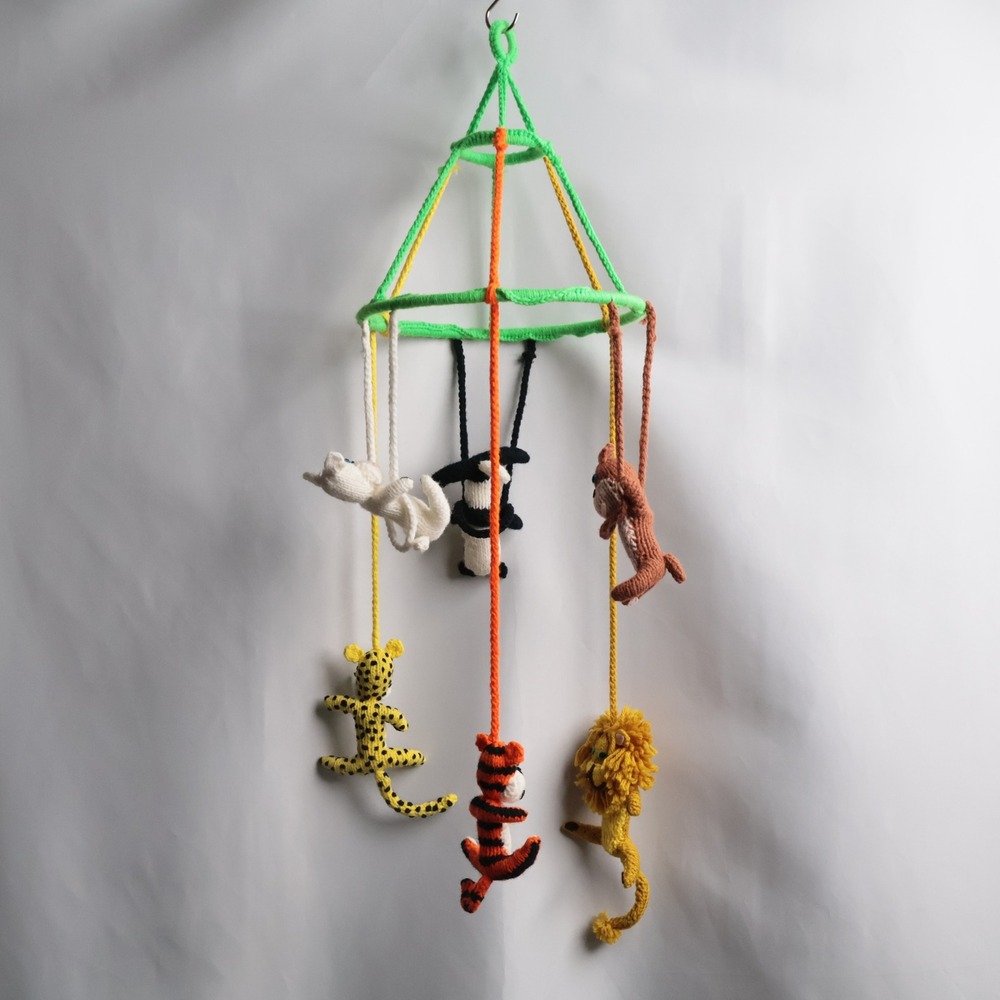 Handmade Knit Jungle Safari Animal Nursery Mobile Lion Tiger Leopard Panda